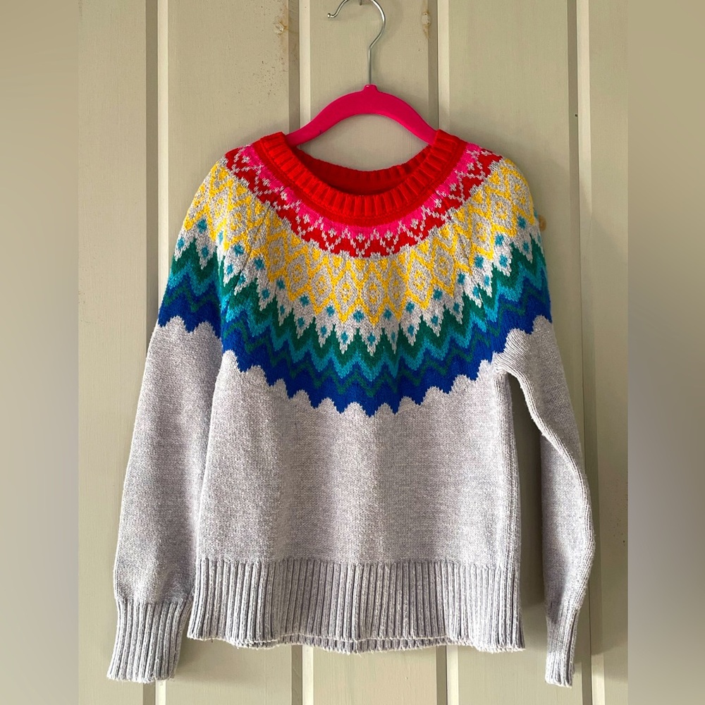 GYMBOREE girls gray and rainbow knit fairisle sweater.  Size S (5-6)